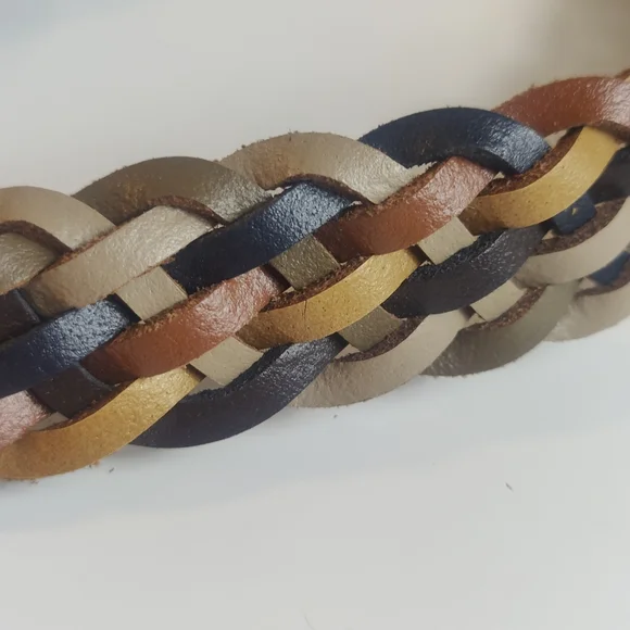 Genuine Leather Woven Belt Guatemala Handmade Brass Tone Buckle Size M/L - Picture 10 of 10